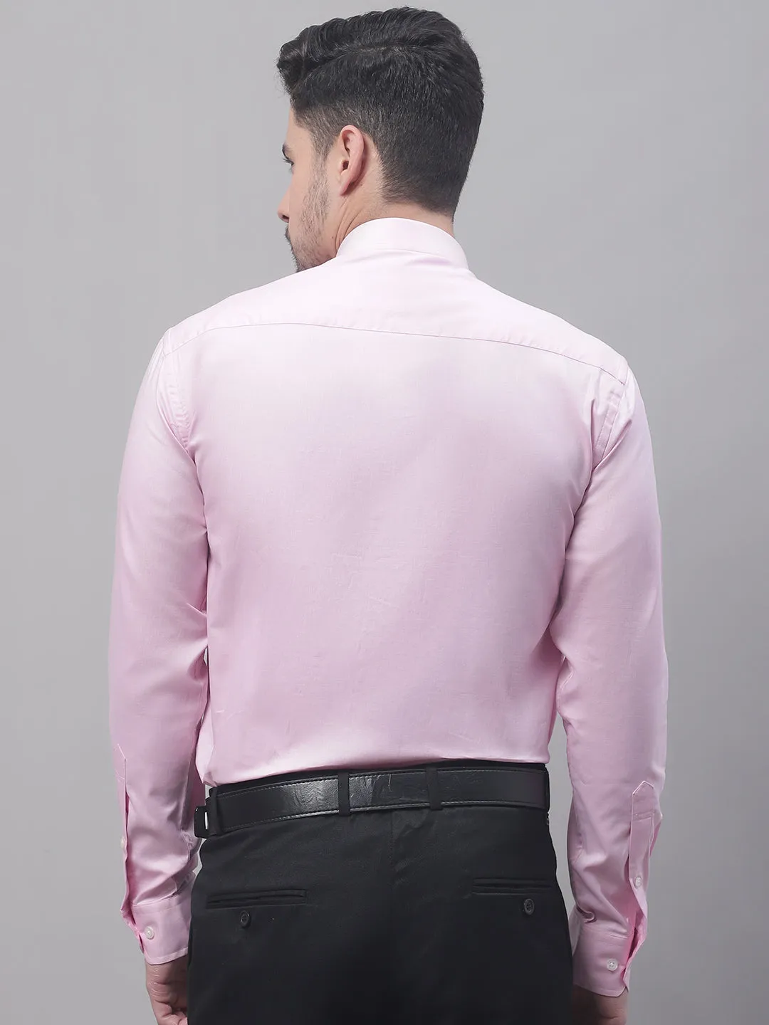 Men's Light Pink Formal Fil a Fil Plain Full Sleeve Shirt