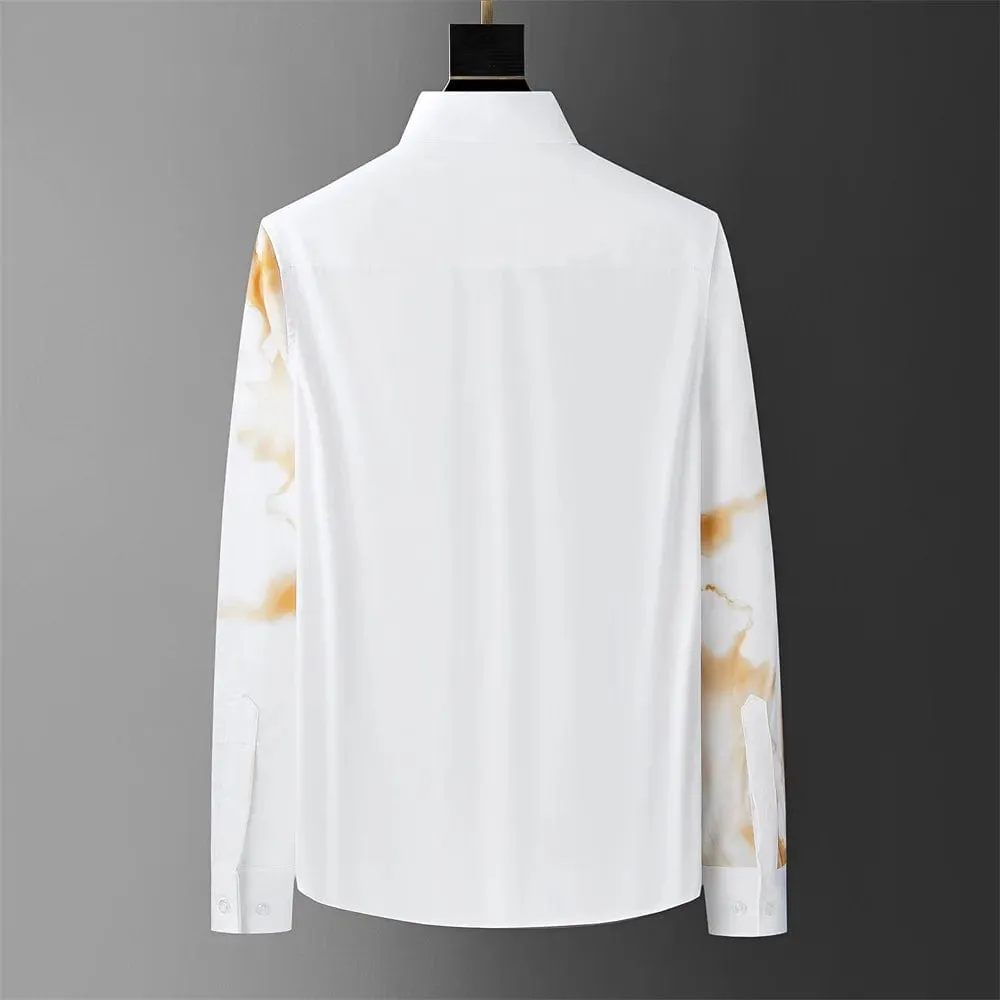 Men's Luxury Art Print Long Sleeve Shirt | Slim Fit Rhinestone Dress Shirt for Casual Business & Party Wear