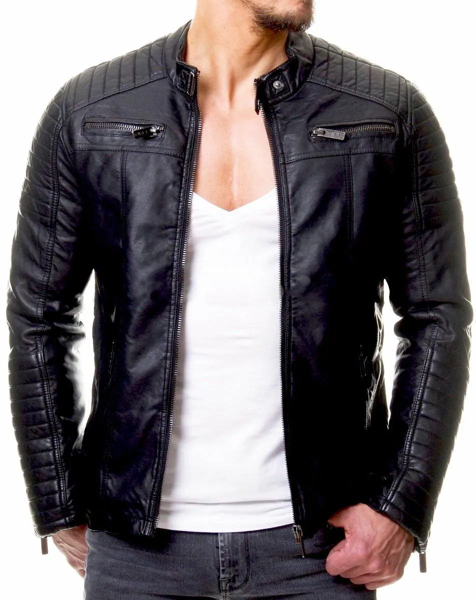 MENS VINTAGE BLACK GENUINE LEATHER JACKET SLIM FIT RETRO REAL BIKER NEW