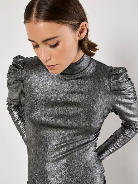 Metallic Exaggerated Shoulder Top