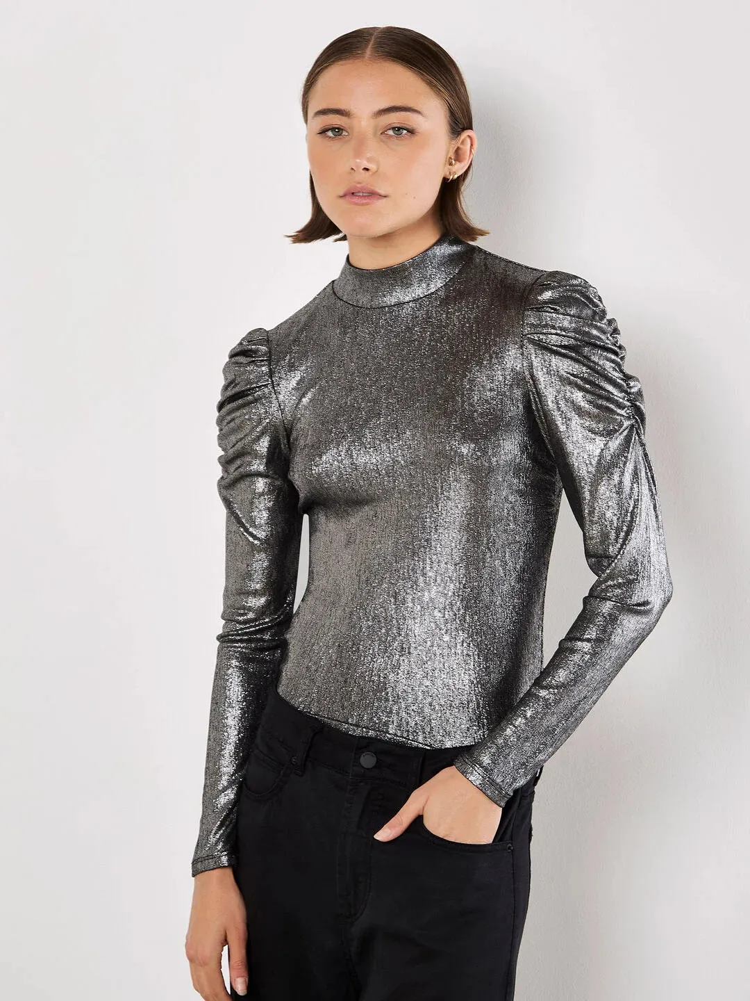 Metallic Exaggerated Shoulder Top