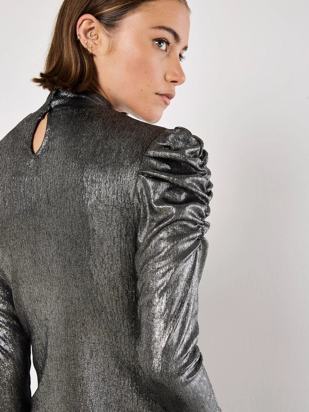 Metallic Exaggerated Shoulder Top