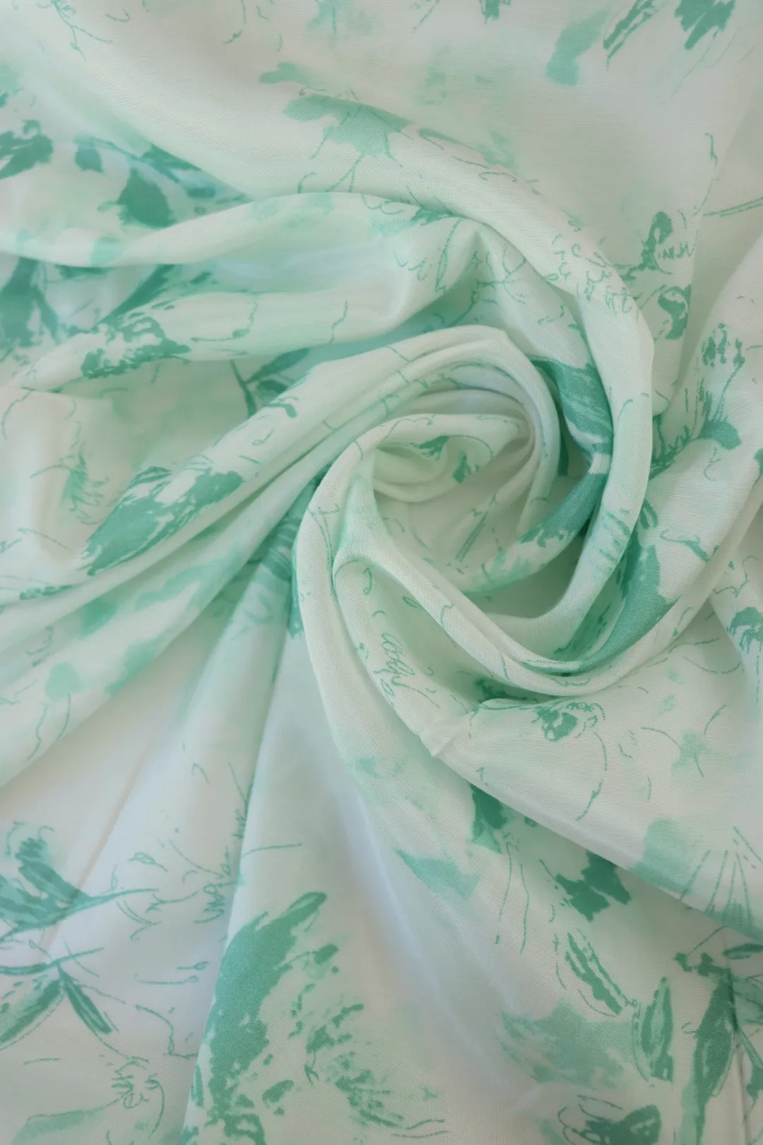 Mint Floral Sketch Viscose Satin