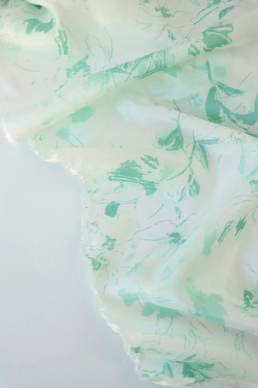 Mint Floral Sketch Viscose Satin