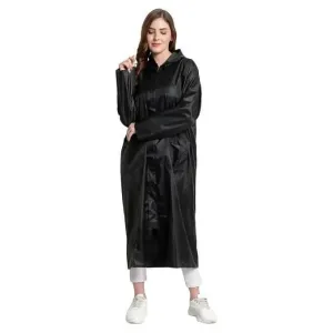 Multispace Auto Dean Premium Black Rain Coat for Women's Polyester Long Raincoat Poncho with Hood (2 Pcs,Size 28 to 34 inch waist)