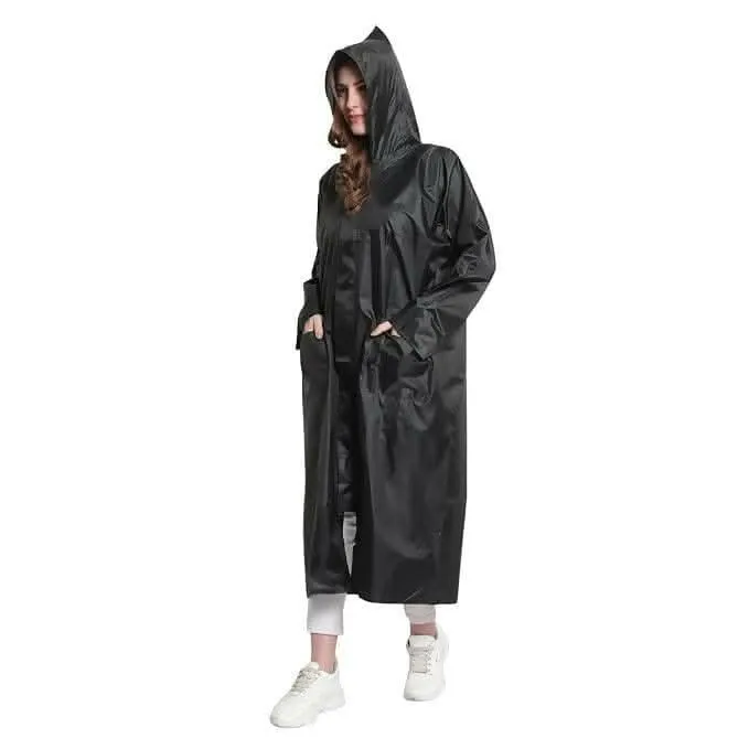 Multispace Auto Dean Premium Black Rain Coat for Women's Polyester Long Raincoat Poncho with Hood (2 Pcs,Size 28 to 34 inch waist)