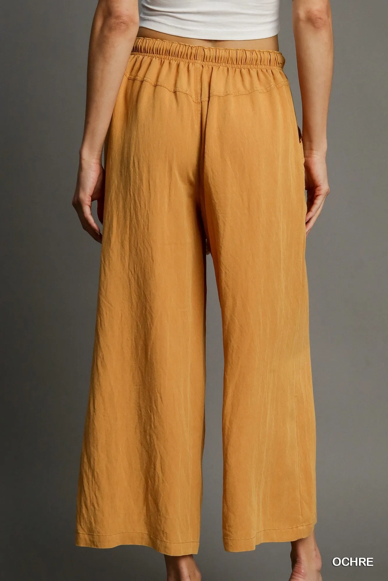 Mustard Snow Washed Denim Wide Leg Pants