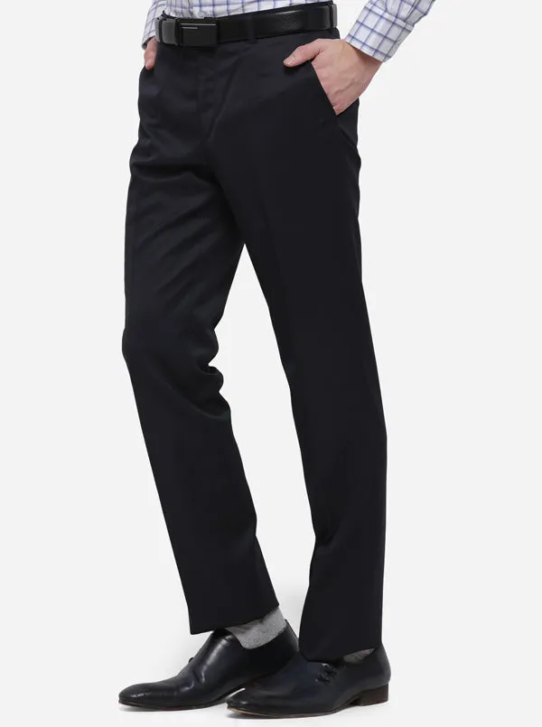 Navy Blue Solid Classic Fit Formal Trouser | Greenfibre