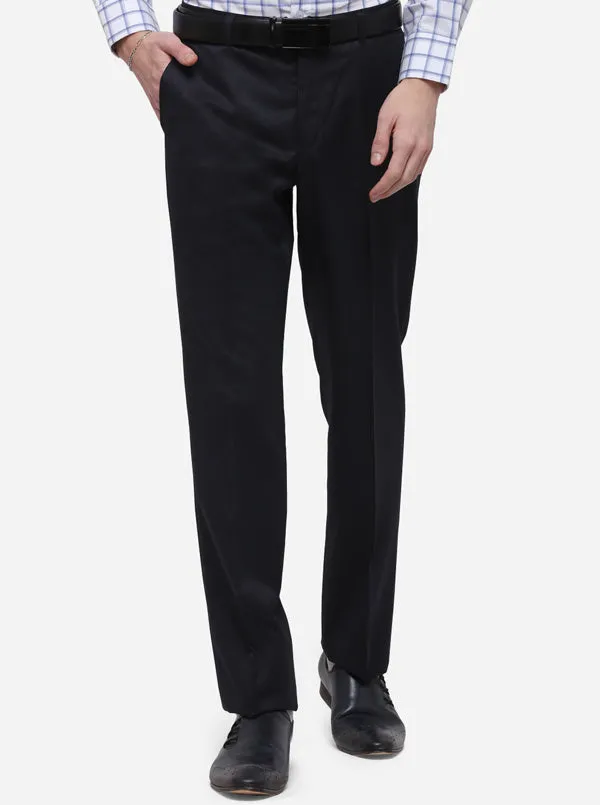 Navy Blue Solid Classic Fit Formal Trouser | Greenfibre