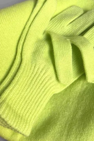 Neon yellow green cashmere gloves for women