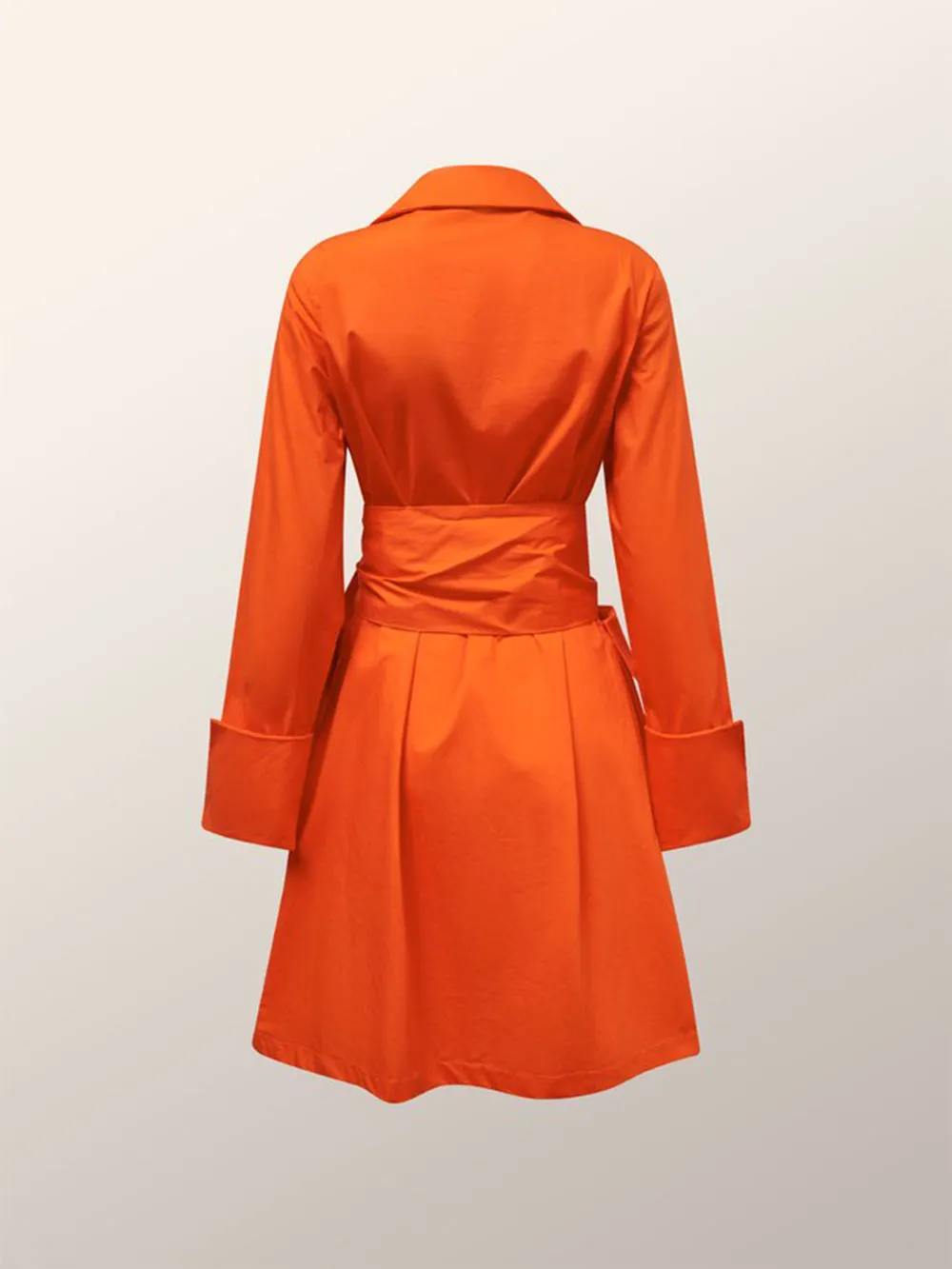 Orange Draped Cotton Wrap-Shirt Dress