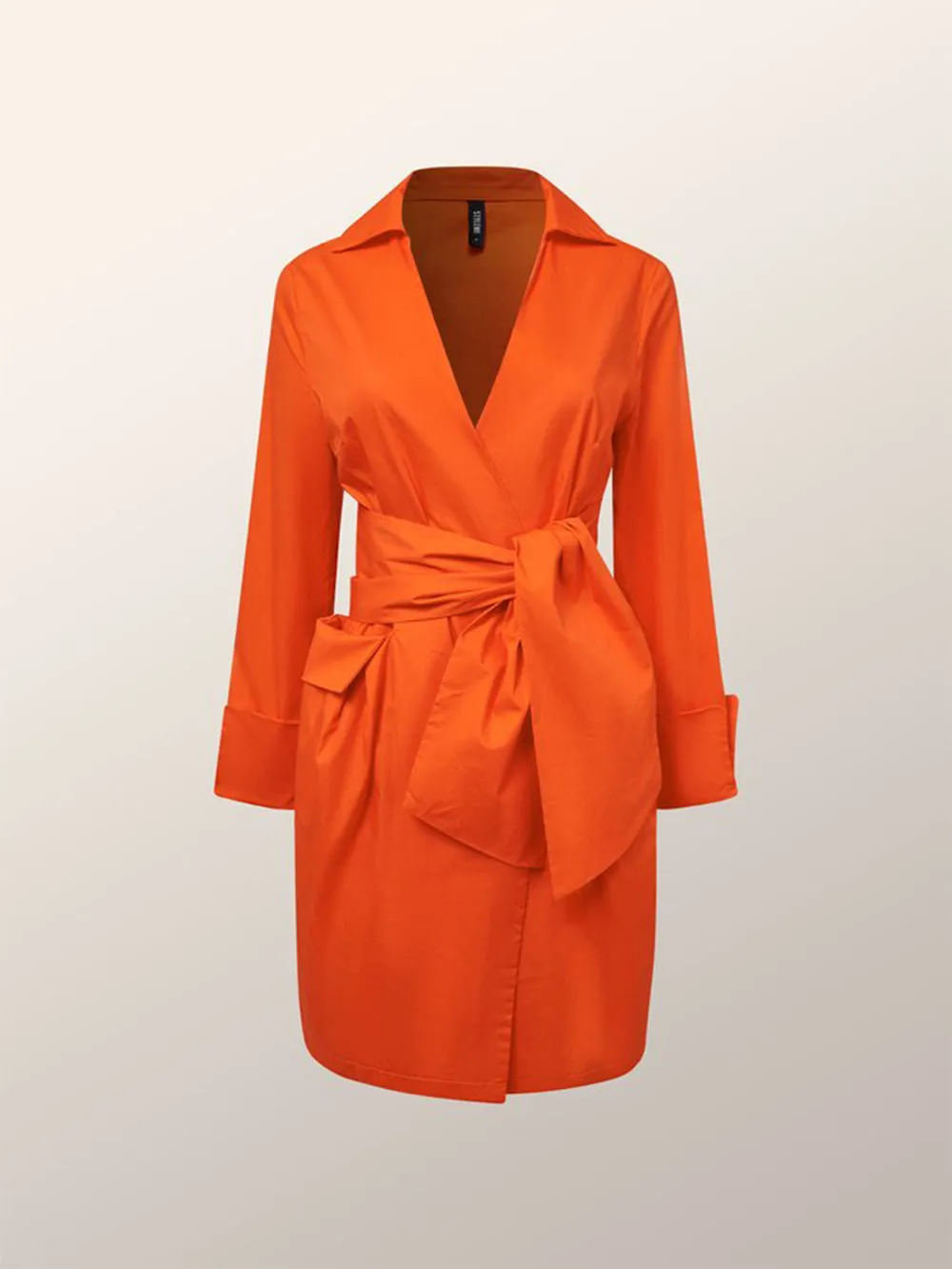 Orange Draped Cotton Wrap-Shirt Dress