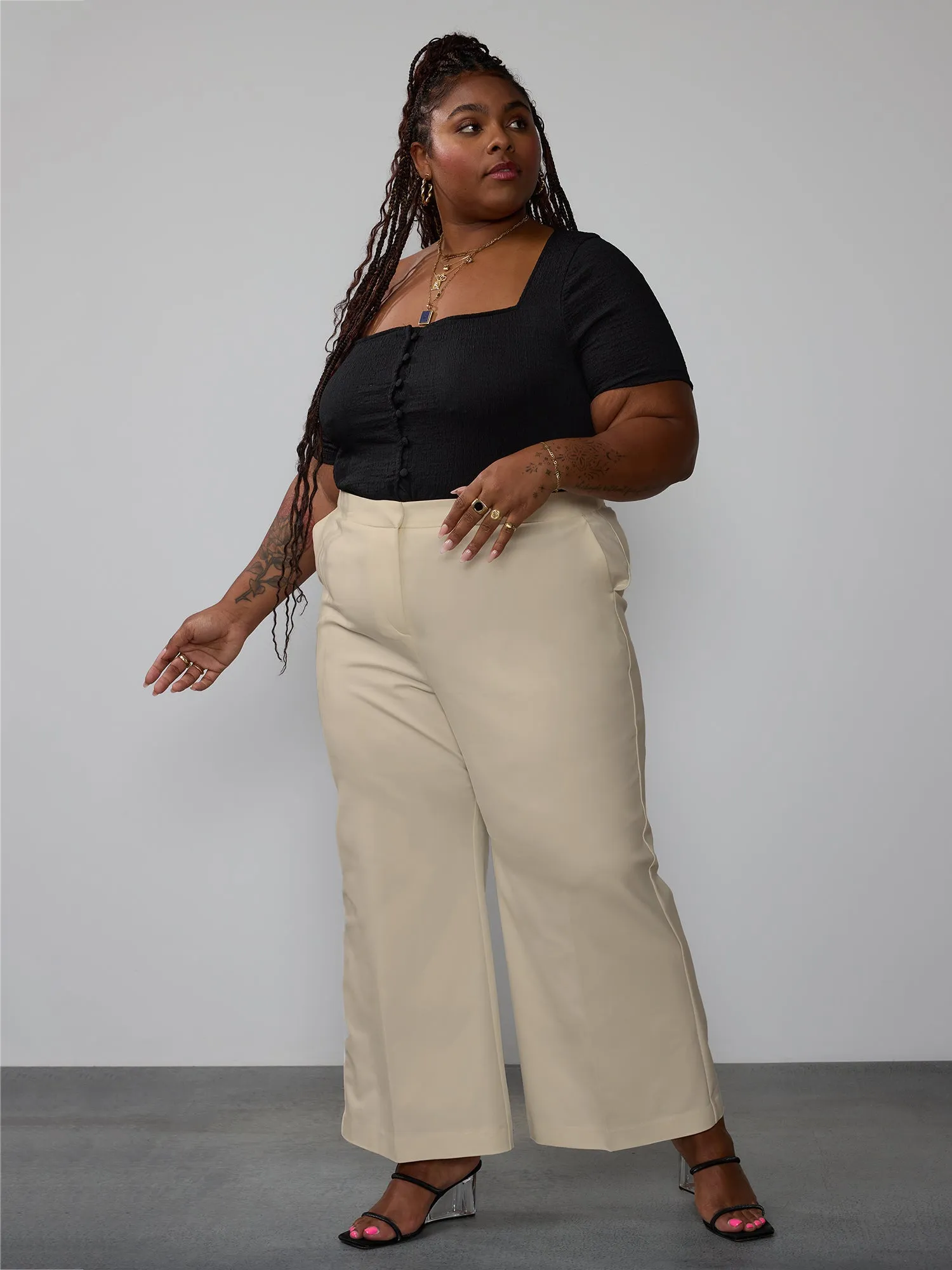 Plus Essential High Rise Wide Leg Pants