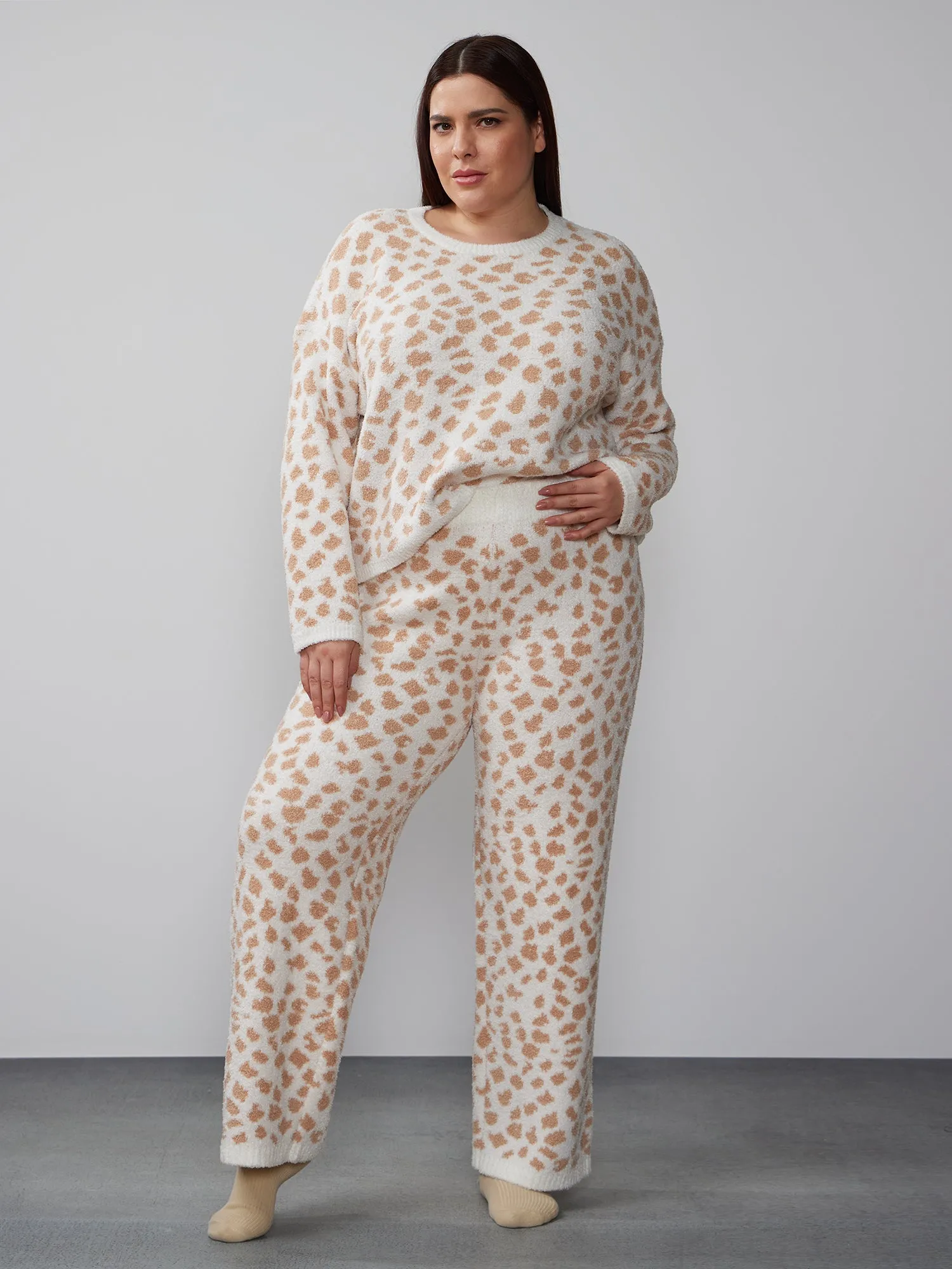 Plus Leopard Print Teddy Pant