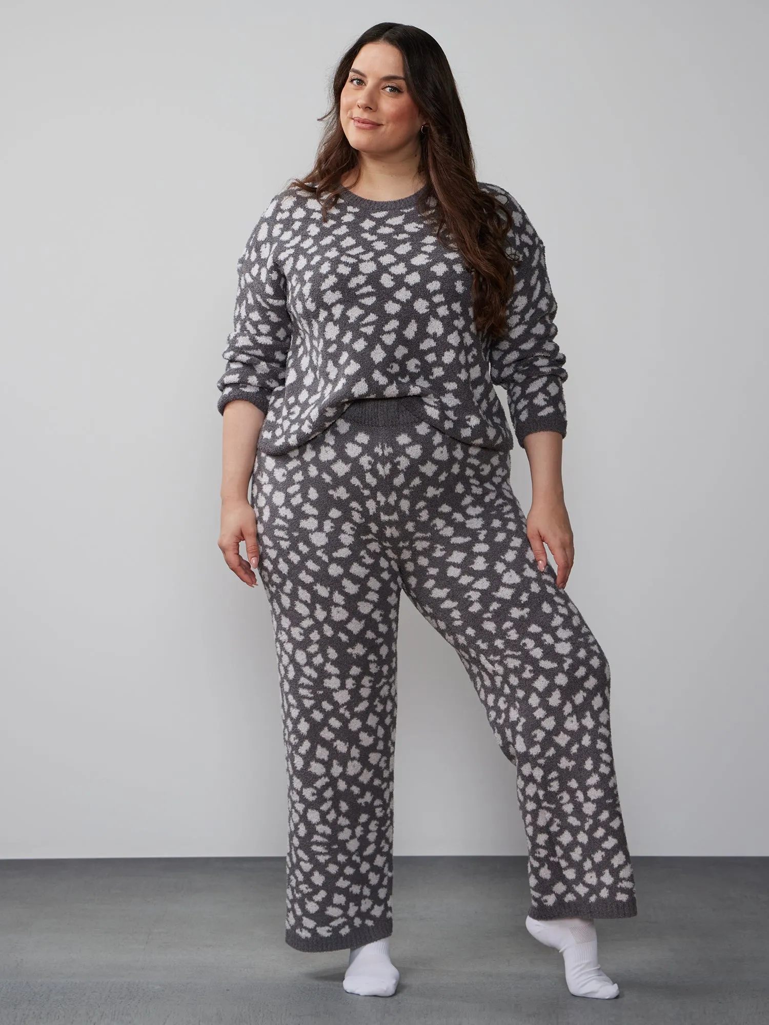 Plus Leopard Print Teddy Pant