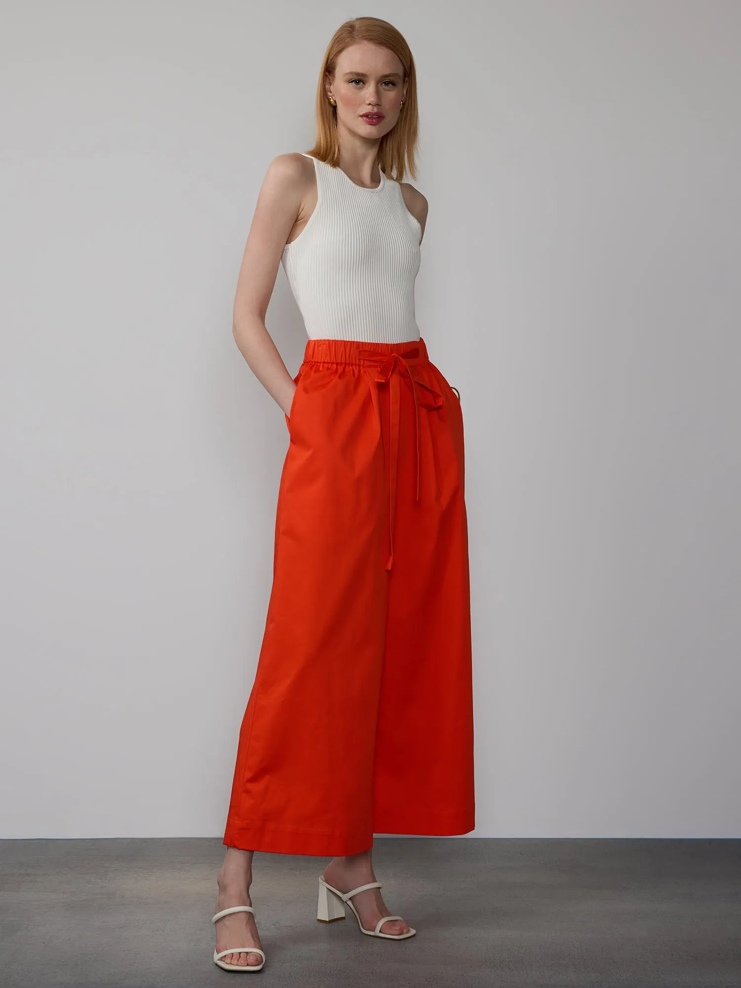 Poplin Cropped Wide Leg Pant