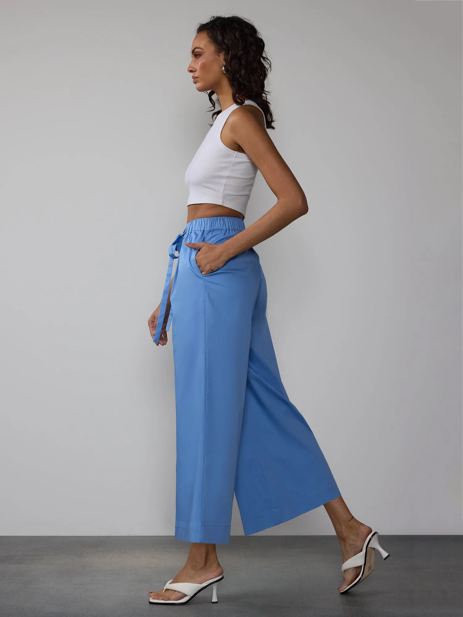 Poplin Cropped Wide Leg Pant