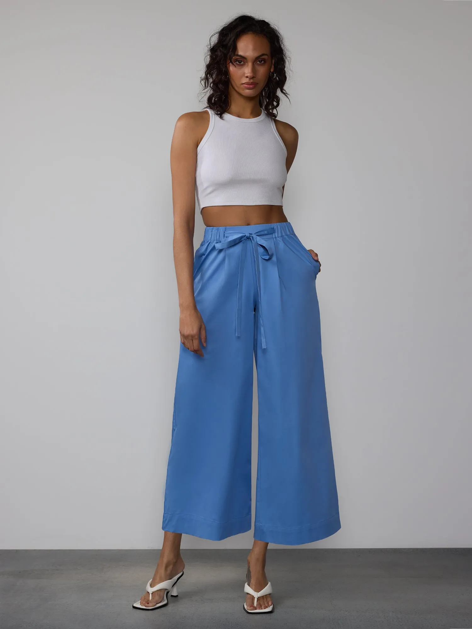 Poplin Cropped Wide Leg Pant