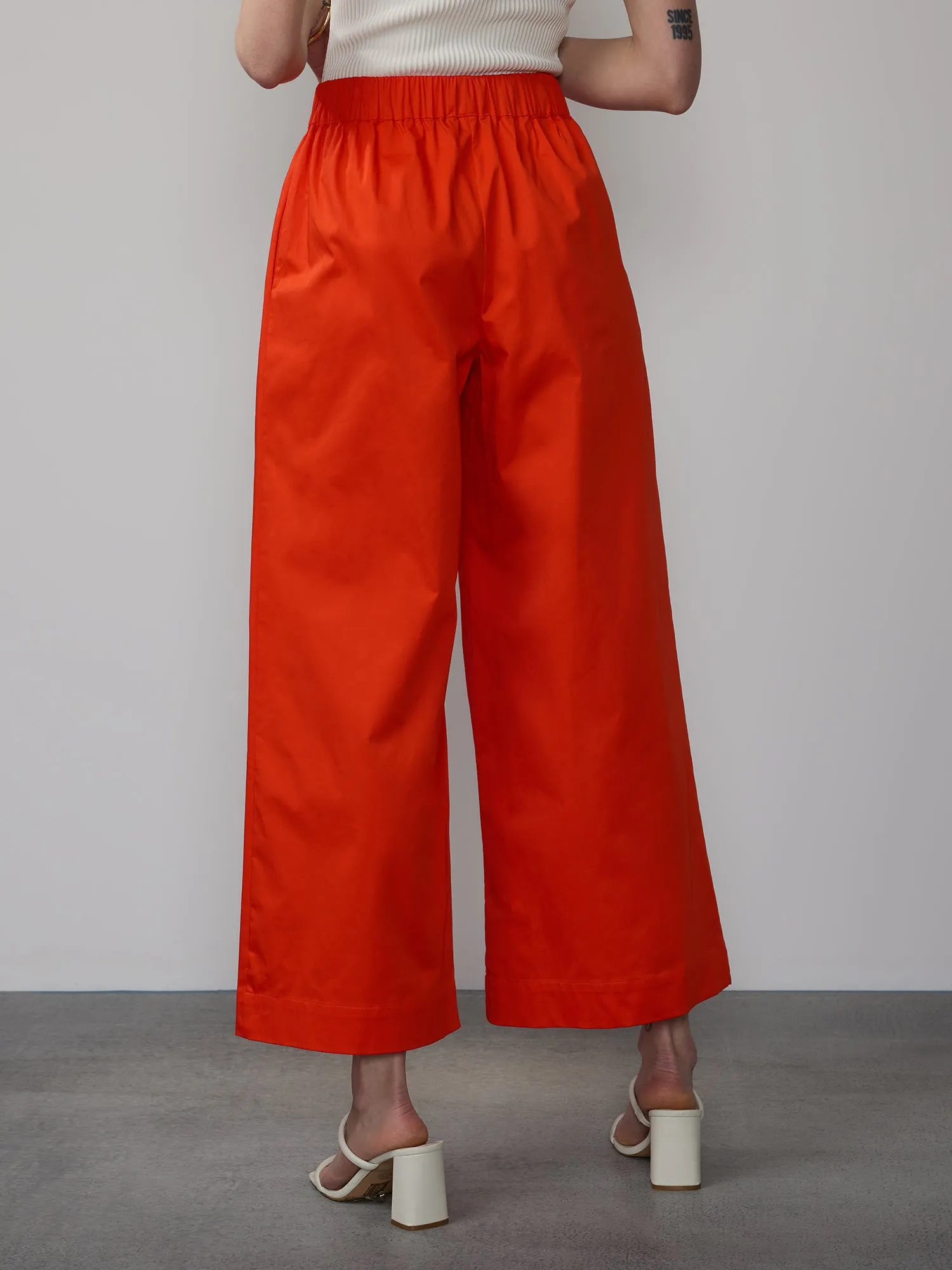 Poplin Cropped Wide Leg Pant