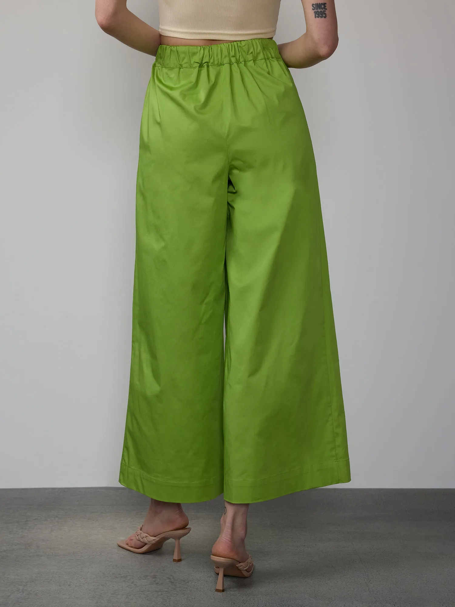 Poplin Cropped Wide Leg Pant