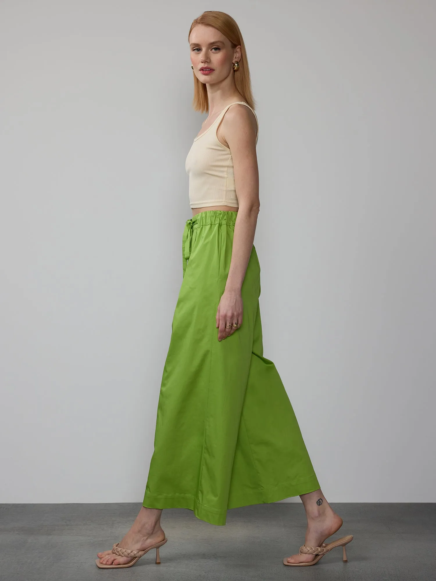 Poplin Cropped Wide Leg Pant