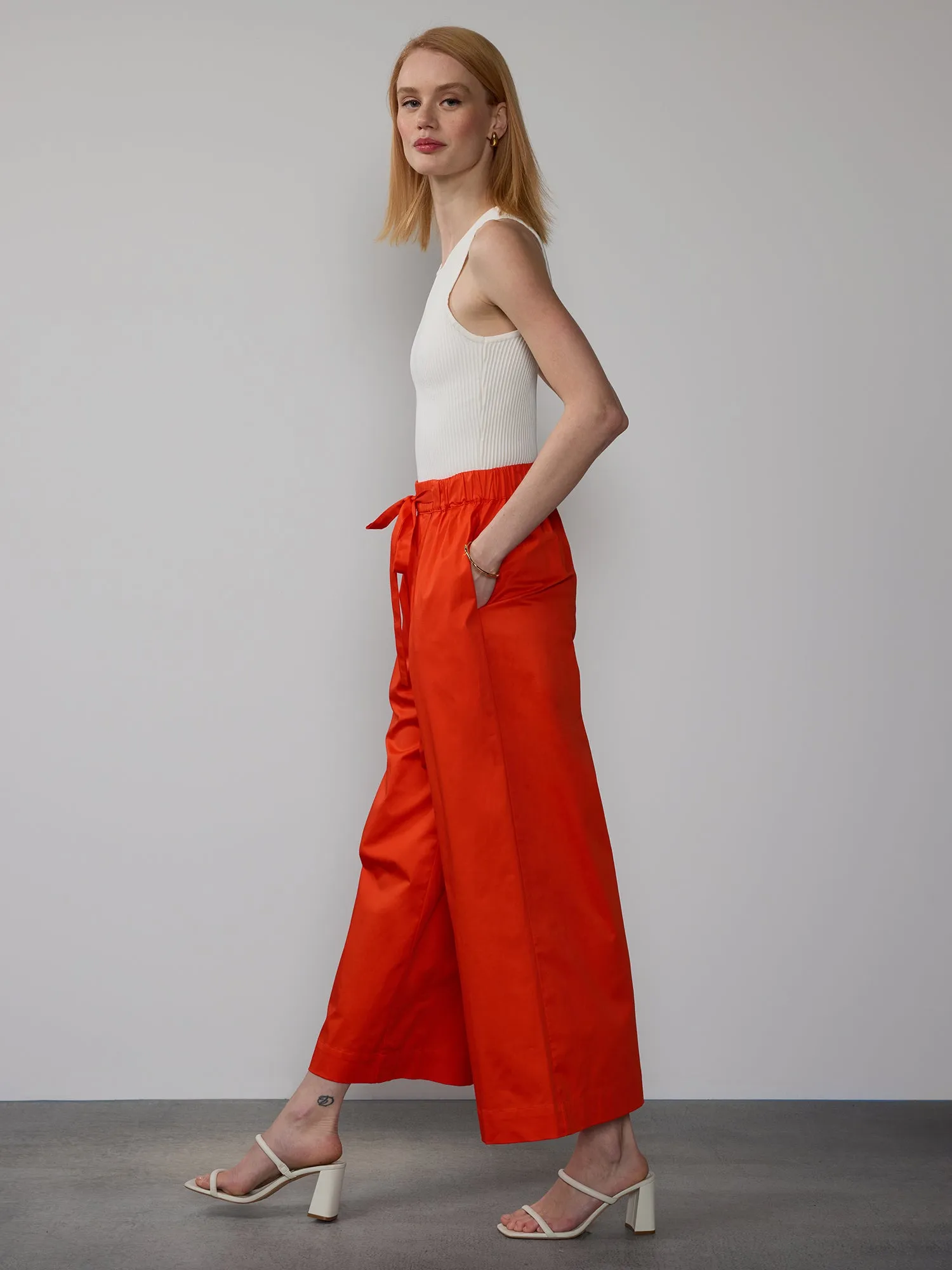 Poplin Cropped Wide Leg Pant