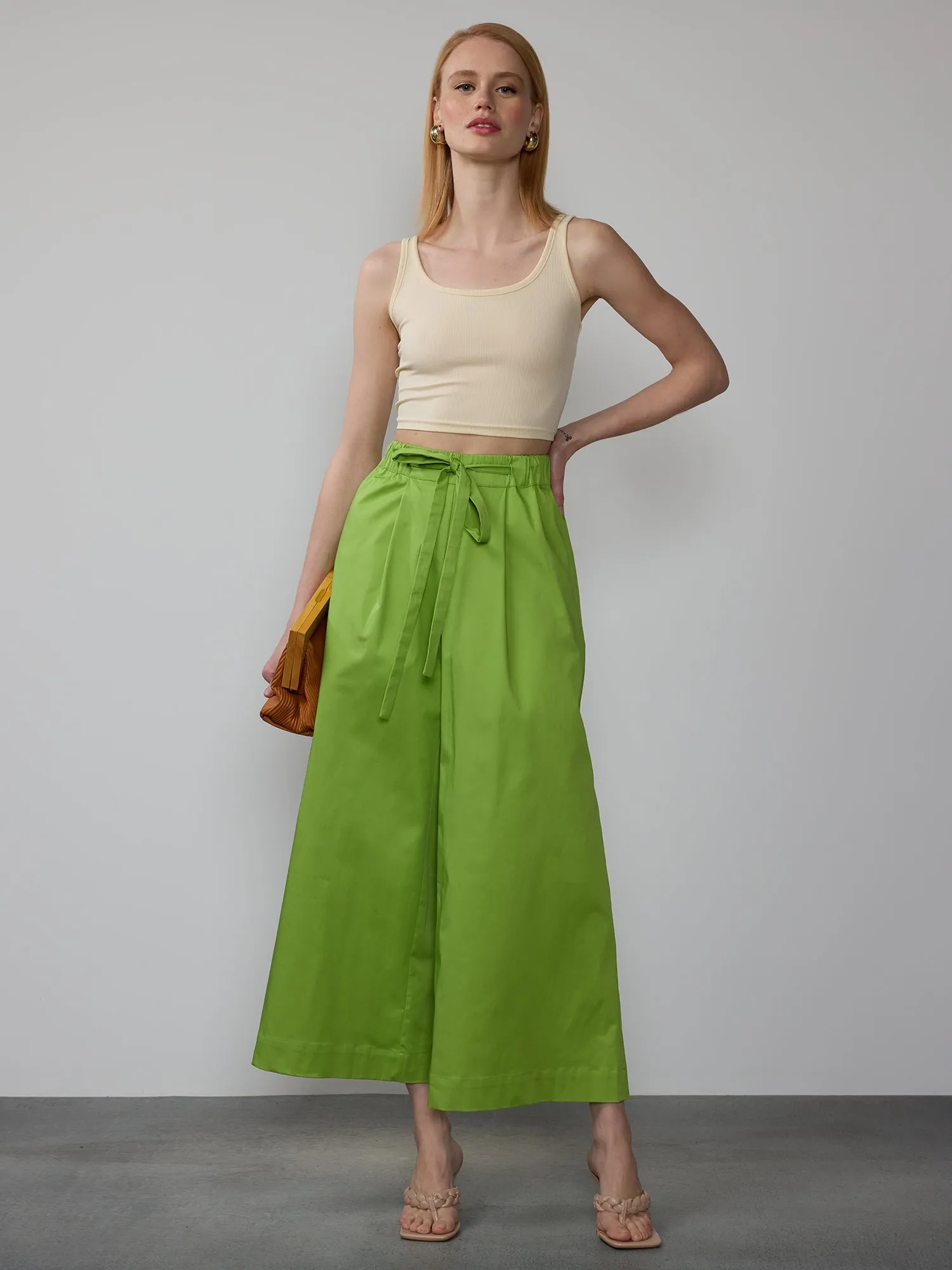 Poplin Cropped Wide Leg Pant