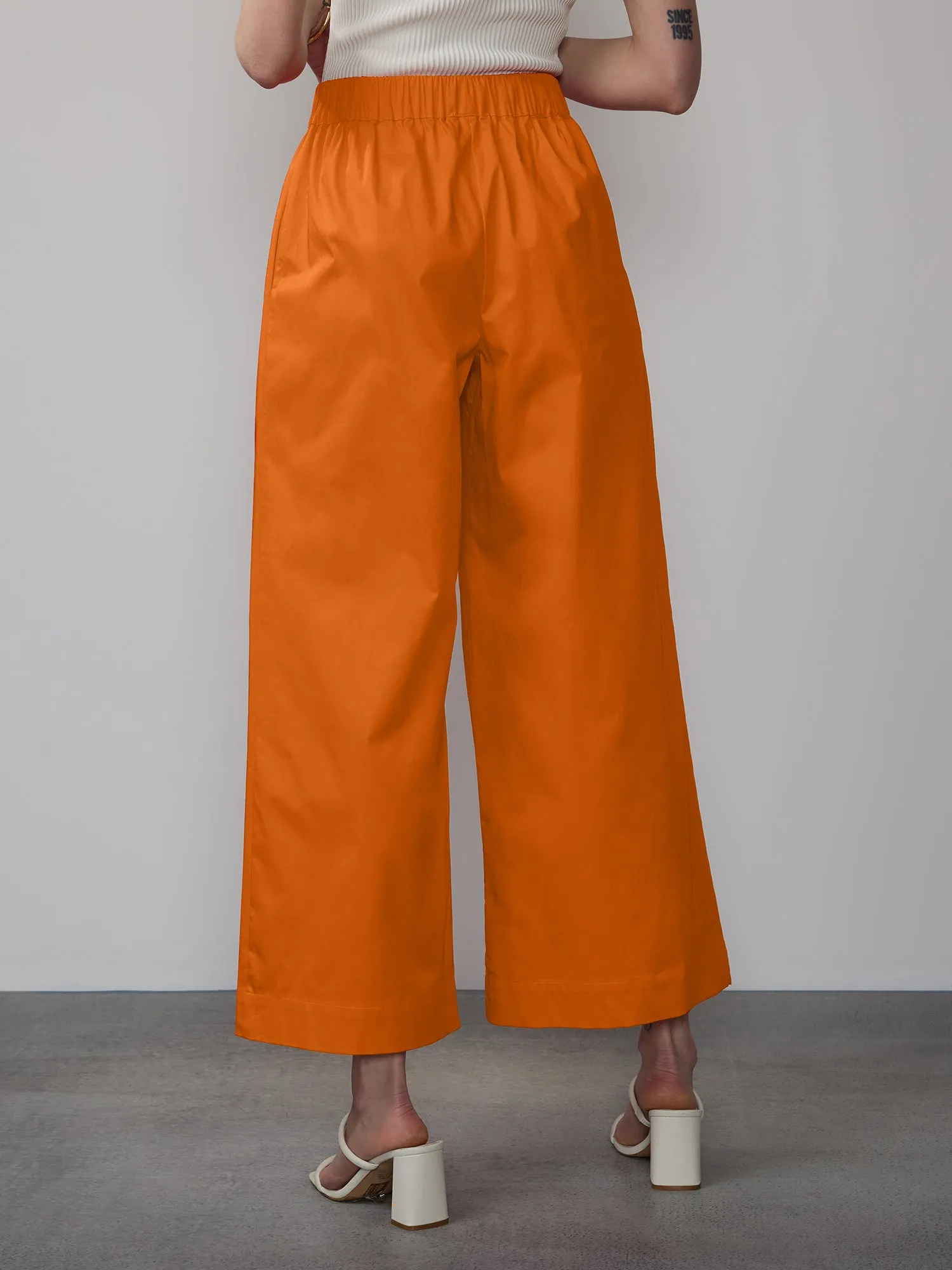 Poplin Cropped Wide Leg Pant