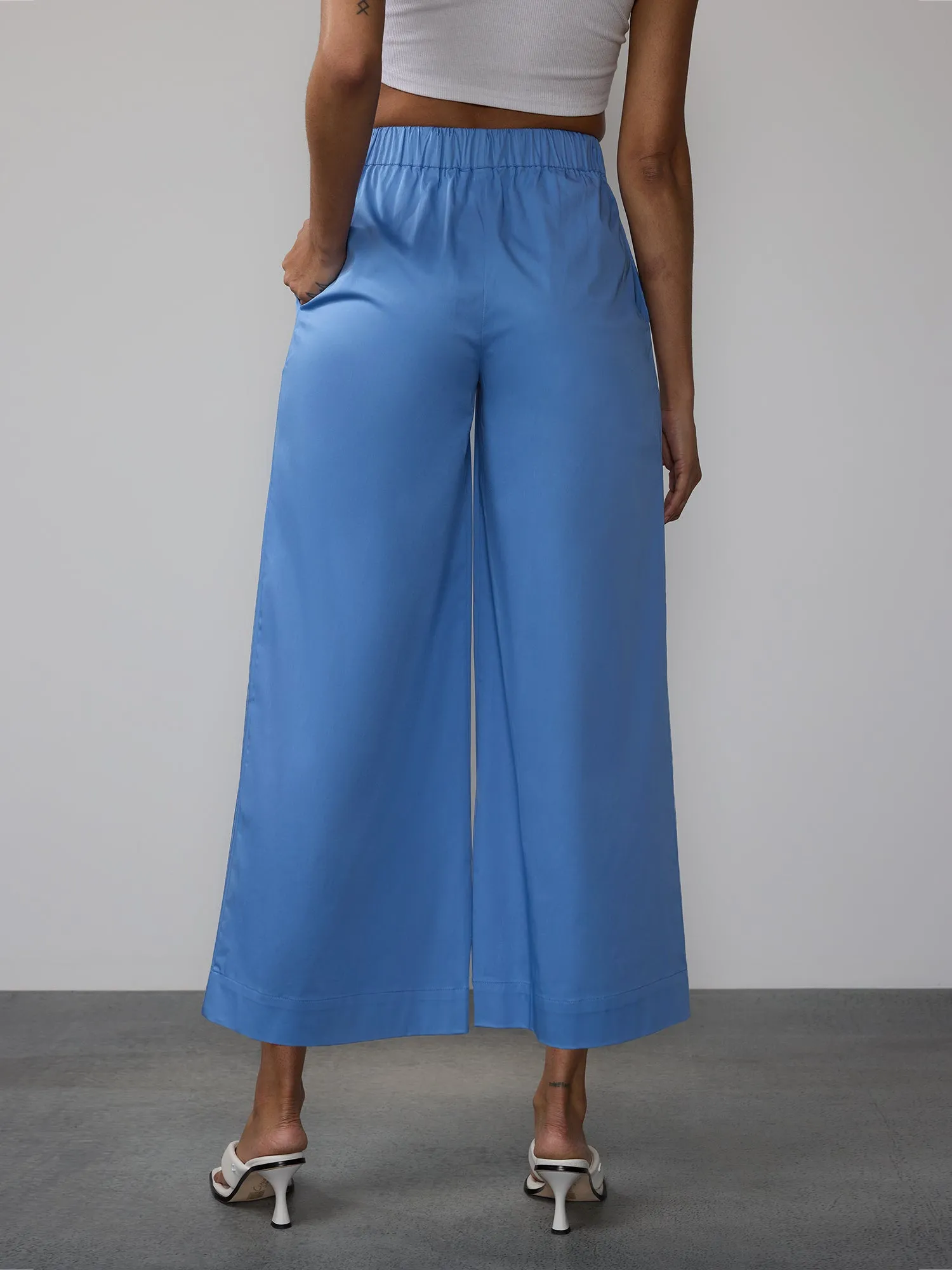 Poplin Cropped Wide Leg Pant