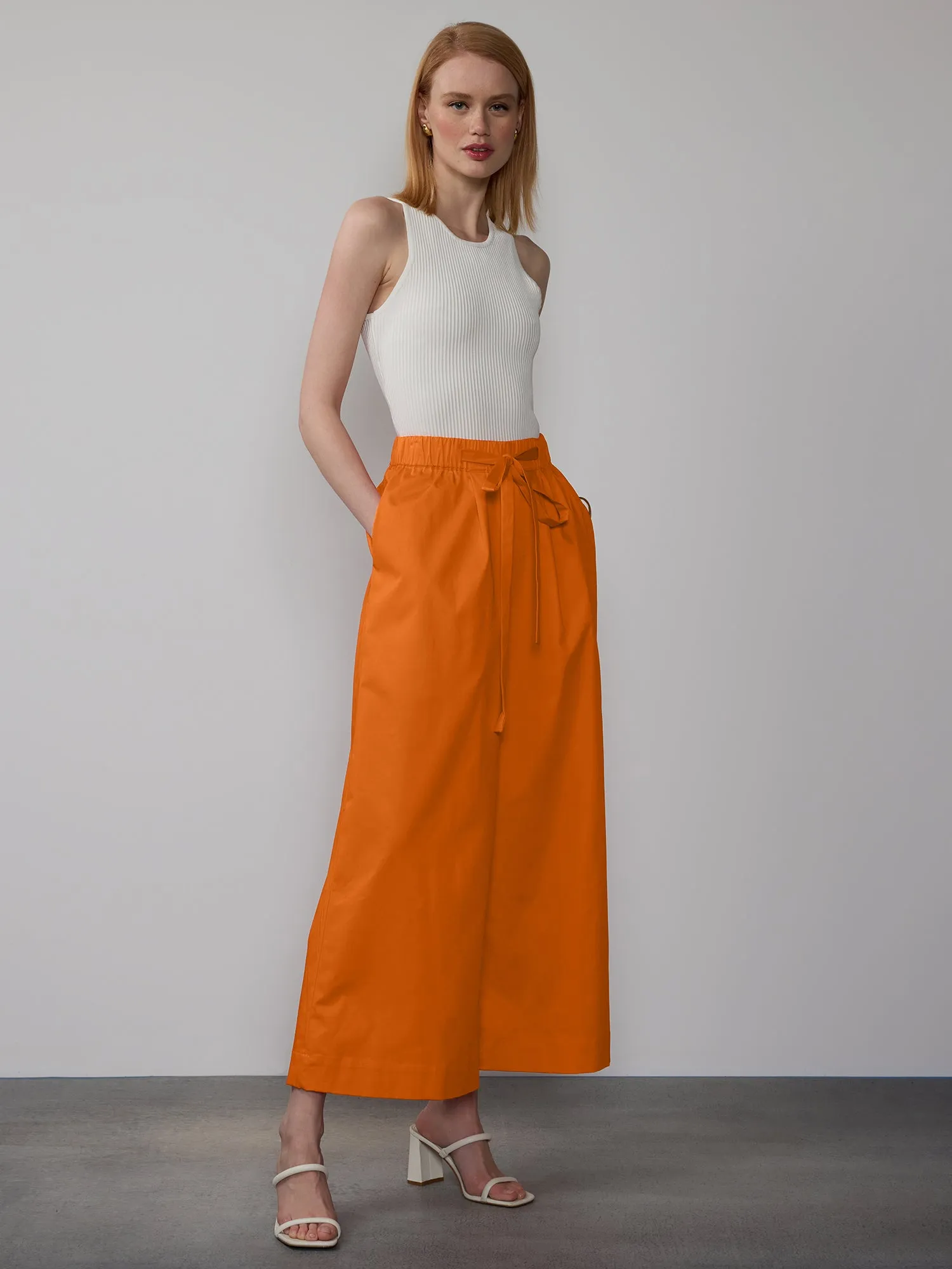 Poplin Cropped Wide Leg Pant