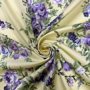 Purple Roses Print Poly Charmeuse Satin Fabric