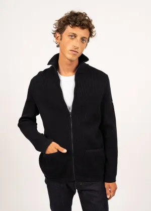 Quiberon zipped jacket - trucker-style neck, in wool (NAVY)