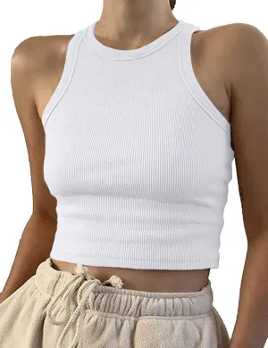 Racerback Crop Tank Tops Womens Summer Rib-kint Vest