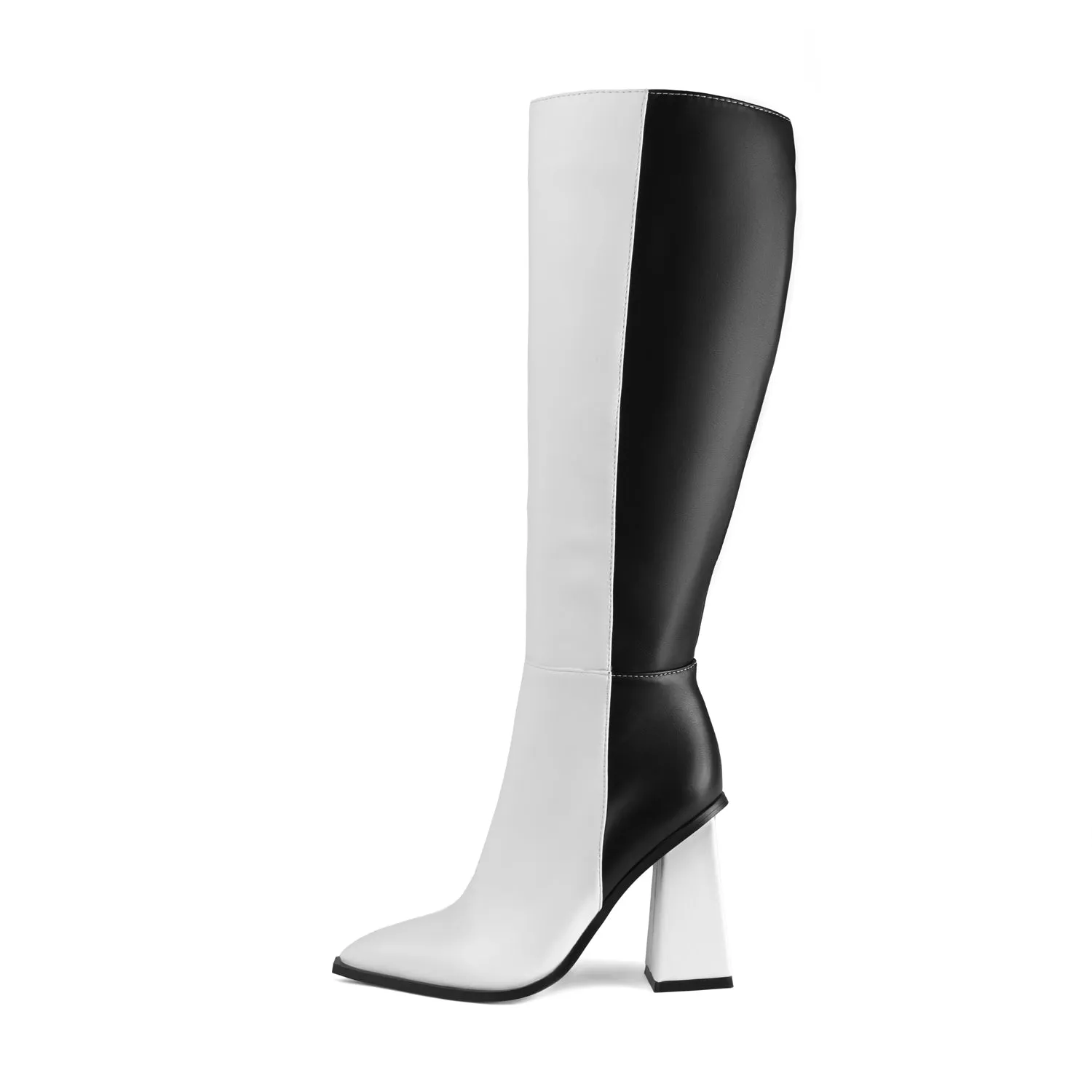 RAID Montenaa Block Heeled Long Boots in Black & White