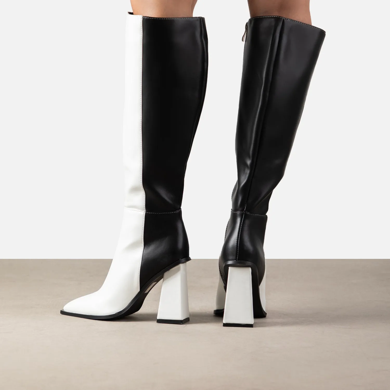 RAID Montenaa Block Heeled Long Boots in Black & White