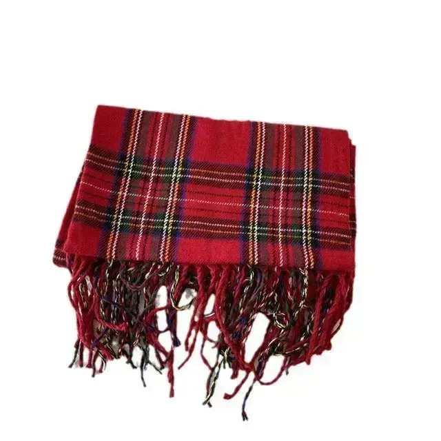 Red Check Pattern Plaid All-match Warm Tassel Scarf