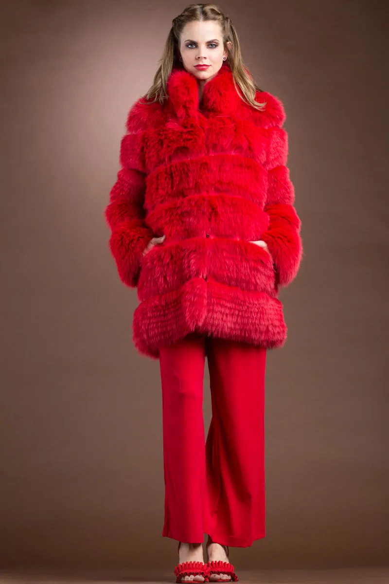 Red Shadow Fox Mid-Length Fur Coat