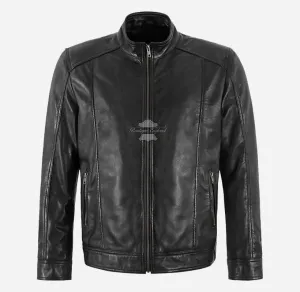 RICKY Men's Leather Jacket Black Blouson Style Casual Leather Jacket