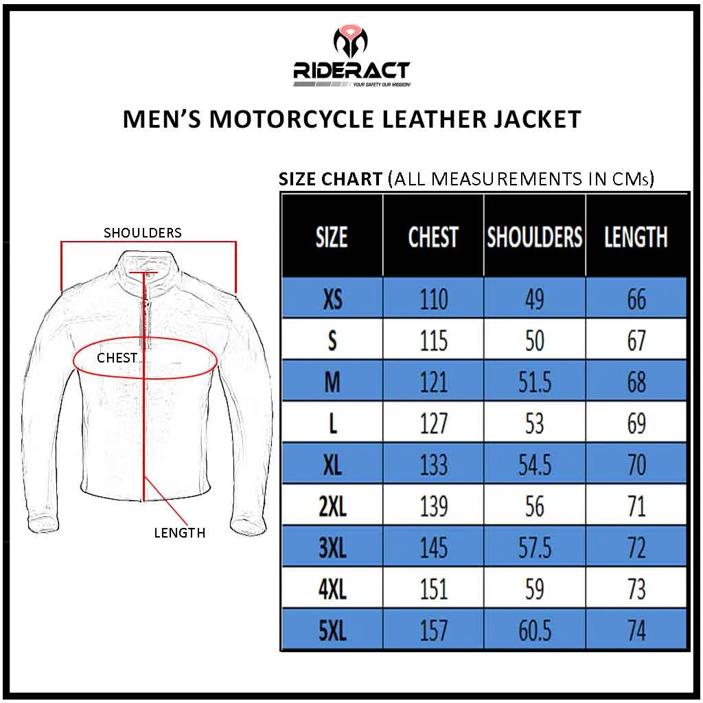 RIDERACT® Men Leather Motorcycle Jacket Black with Hood Stinger Moto Jacket