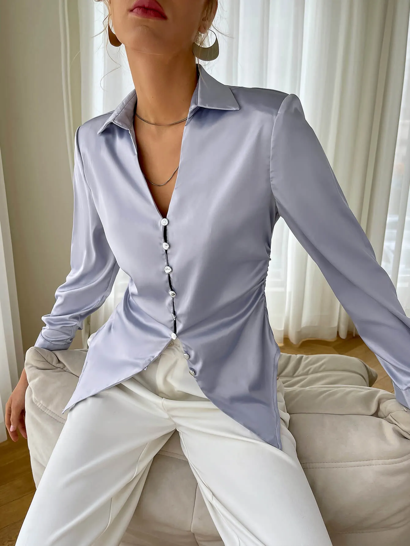 Satin Button Down Shirt