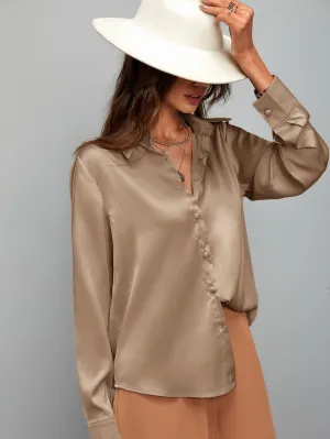 Satin Solid Button Up Shirt