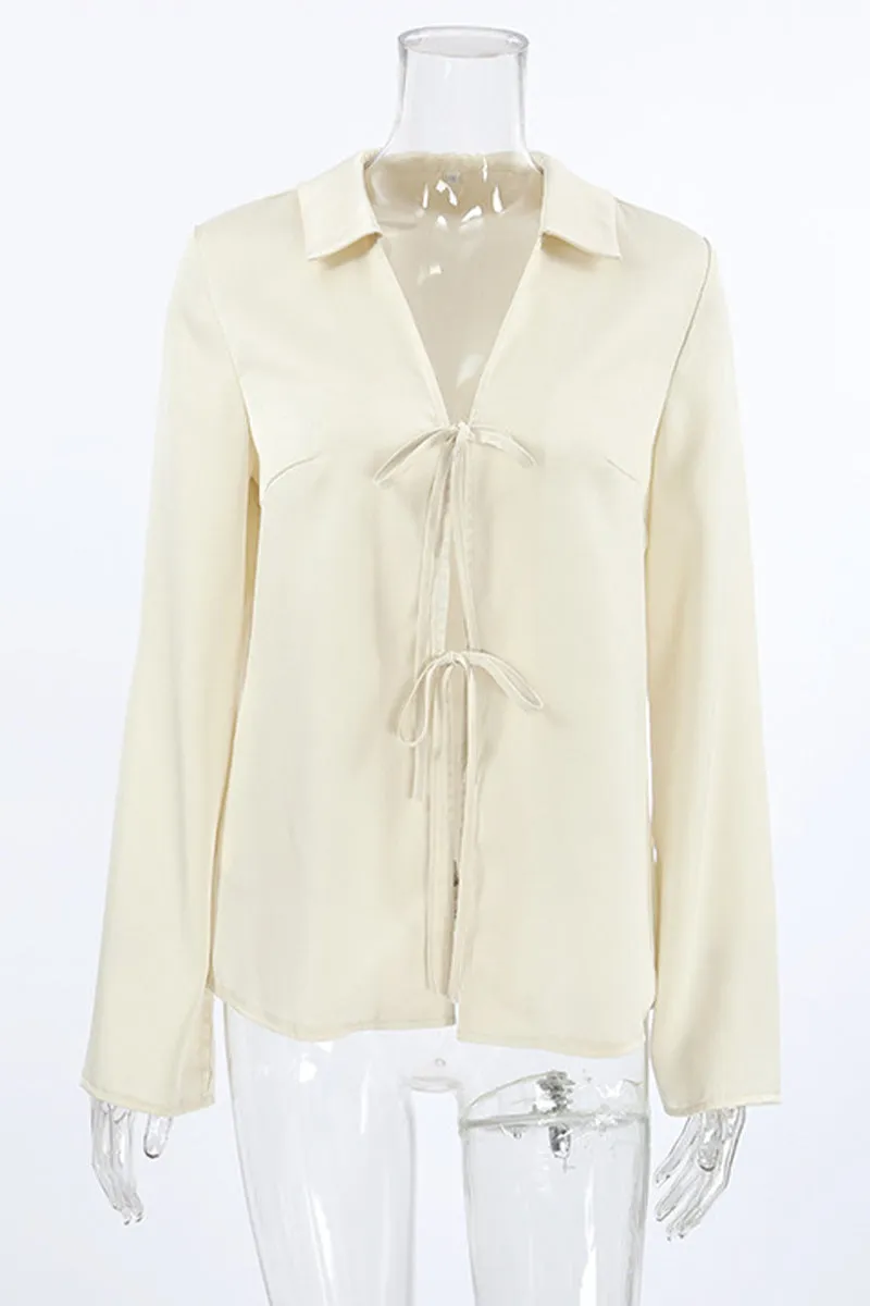 Sexy Lace Up Turndown Collar Blouses