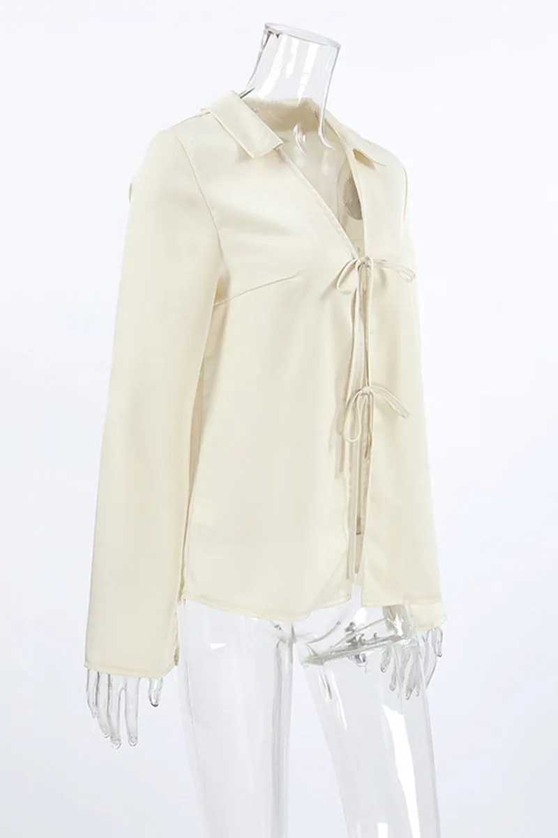 Sexy Lace Up Turndown Collar Blouses