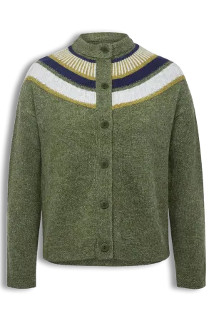 Shetland Yoke Pure Wool Cardigan, Olive