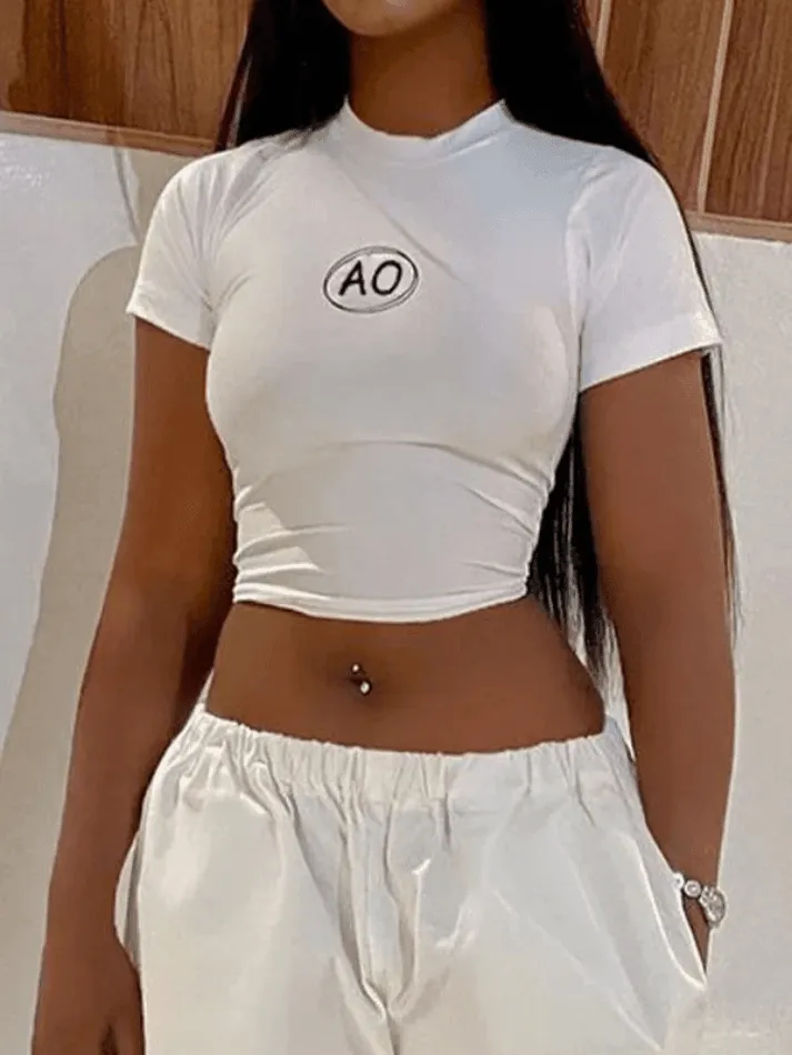 Short Sleeve Letter Trendy Graphic Crop Top