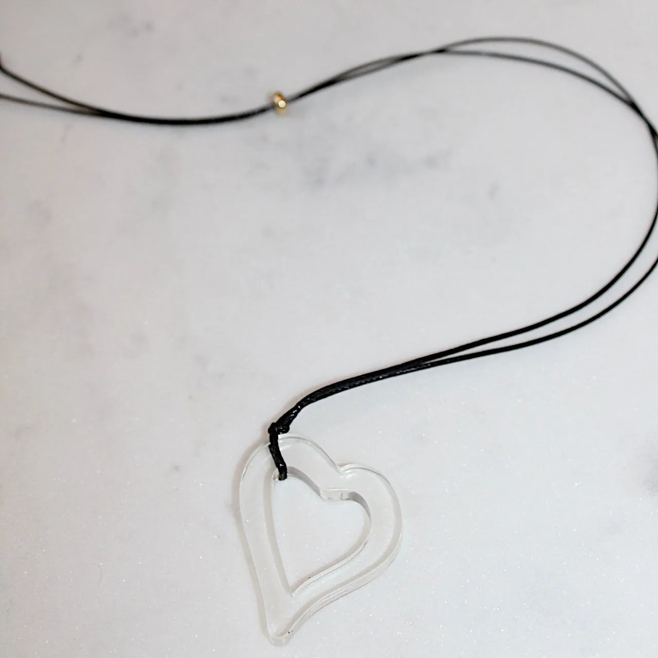 Slanted Heart Cord Choker in Black