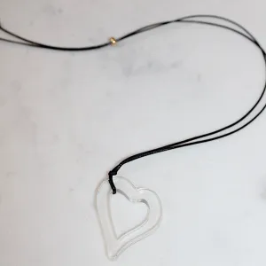 Slanted Heart Cord Choker in Black