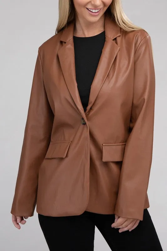 SLEEK PU LEATHER BLAZER