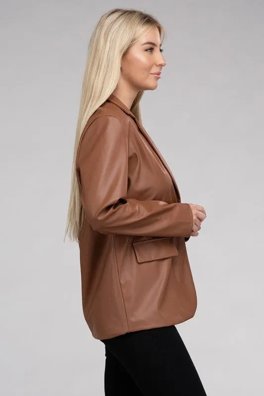 SLEEK PU LEATHER BLAZER