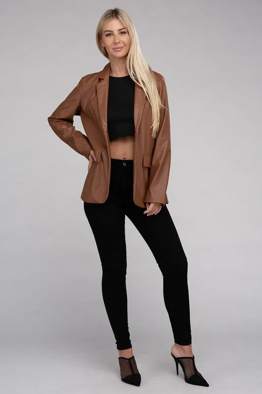 SLEEK PU LEATHER BLAZER